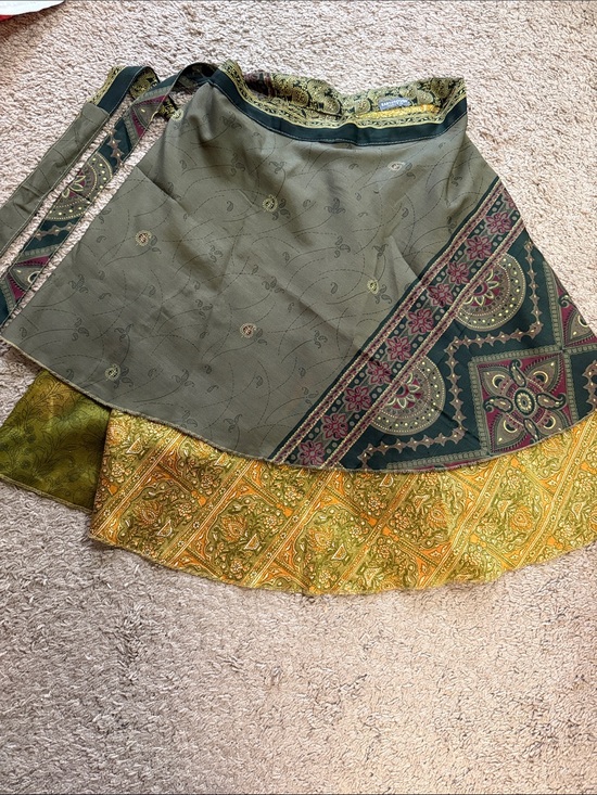 EARTHBOUND Dresses & Skirts - Earthbound One Size Bohemian Wrap Skirt in Olive & Mustard Patterns
